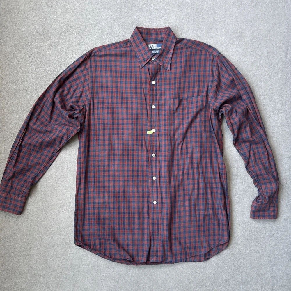 Polo Ralph Lauren Shirt Mens Medium Red Tartan Plaid Lowell Sport Sleeved Cotton